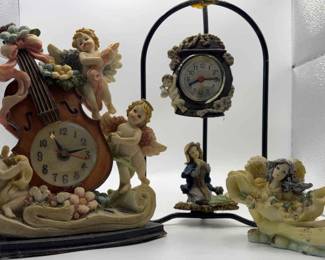 Cherub Baby Clock Pieces, Angel Laying With Flower Piece