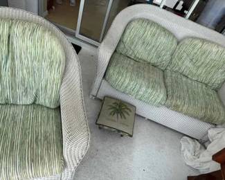 Wicker Outdoor White Rocking Chair And Loveseat With Cushions