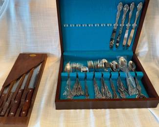Set Of Silverware In Case And Knife Set In Wooden Case