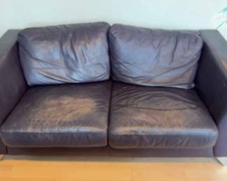 Vintage Navy Blue Leather Sofa