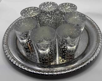 Silver Plate With 7 Grey And White Tealight Candleholder