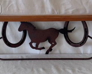 Wood And Bronze Horse Shelf 17 Inches Wide, 8 Inches Tall