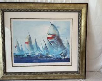 July Sails Seriolithograph by Victor Spahn in Ornate Frame