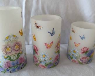 Lot Of 3 Butterfly And Flower Flameless Candles