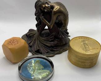 Desktop Decor, Genuine Alabaster Hand Carved In Italy Piece, Mermaid Miniature Statue, Liberty Roman