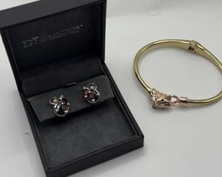 Silver Earring With Gold Colored Tiger Bracelet