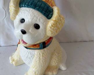 Puppy Dog Cookie Jar Scarf Hat Red Green Christmas Holiday hand painted