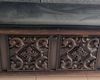 Brown Wooden End Of Bed Organizing Chest On Wheels