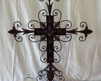 Lot Of 2 Crosses, Large Metal Cross 34 Inches Tall, Small Mirrored Cross