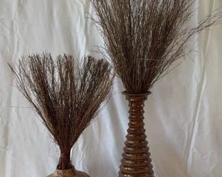 Lot Of 2 Large Metal And Stone Vases Metal And Stone 19inches Tall And 9 Inches Tall