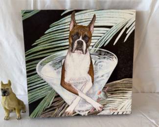 Boxer Dog Statue And Canvas Picture