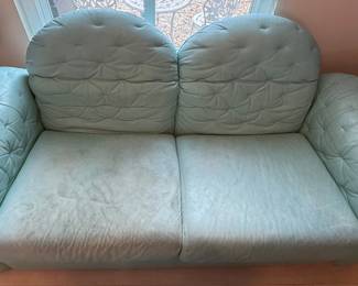Vintage Teal Leather Sofa 85 Inches Long