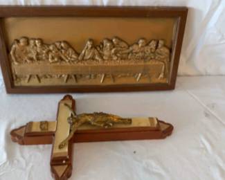 Last Supper Plaque And Vintage Wooden Crucifix Box