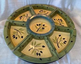 Olive Theme Large Lazy Susan , Ceramic And Wood