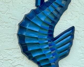 Set Of Two Blue Seahorse Large Hanging Outside Decor
