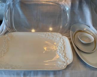 Lot Of 5 Serving Platters Ceramic And Clear Plastic