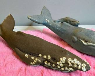 Ceramic Whales Stamped Made in Ashland