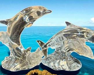 Two Lenox Crystal Dolphin Figurines