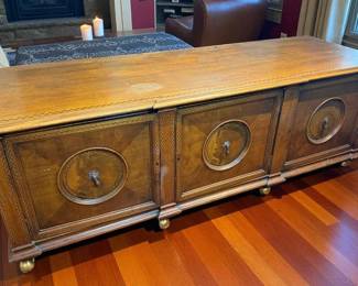 Wood Inlay Three Door Console Cabinet