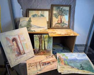A Collection Of Watercolors A Wood Crate