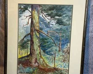Fir Tree Titled Watercolor Painting Hatley Park Victoria, BC