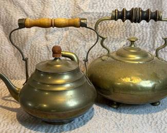 Brass Tea Kettles Gooseneck Spout  Wood Handle