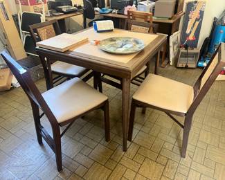 Vintage card table and folding chairs