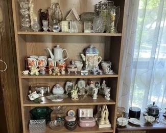 Tea Sets, Frames, Decorative Bowls,  Assorted Shelf Items