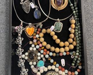 77. Sterling Silver Jewelry, Carved Pearl Necklace