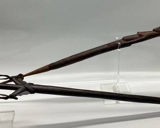  AFRICAN MAHOGANY WALKING STICK AND AFRICAN TRIBAL SPEAR
