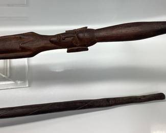  AFRICAN MAHOGANY WALKING STICK AND AFRICAN TRIBAL SPEAR