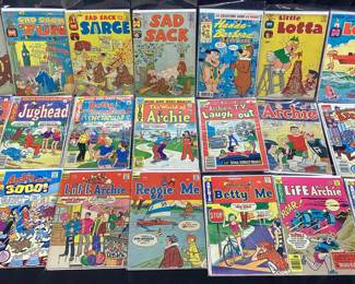  VTG COMIC BOOKS, ARCHIE, DELL, HARVEY, WHITMAN WALT DISNEY 1st EDITION ROGER RABBIT, BUGS BUNNY, HANNA BARBERA, DAFFY DUCK, CHIP N DALE, DONALD DUCK, TOM & JERRY. 10 CENT AND UP COMICS. 55 COMICS IN TOTAL