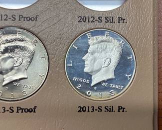 2013-S SILVER PROOF KENNEDY WITH BOOK AND 2013-S SILVER PROOF KENNEDY WITH BOOK AND 2012-P, 2012-D, 2013-P, 2013-S PROOF