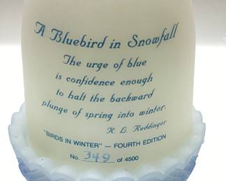 Fenton Bluebird In Snowfall Fairy Lamp, #349/4500 â€˜â€™BIRDS IN WINTERâ€™â€™-4th EDITION