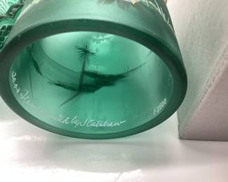 FENTON CHRISTMAS SPRUCE GREEN FAIRY LAMP HAND PAINT BY J. CUTSHAW #1491 of 2500, WITH BOX