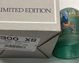 FENTON 1998 GREEN THE ARRIVAL #1132/2500 FAIRY LAMP, BIRTH OF A SAVIOR COLLECTION, HAND PAINTED, SIGNED