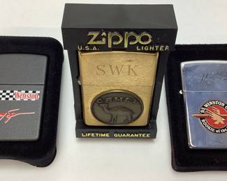 (3) ZIPPO LIGHTERS, WINSTON #23 JIMMY SPENCER, 1992 CAMEL EMBLEM-ENGRAVED SWK, 1993 WINSTON CUP ROOKIE OF THE YEAR JEFF GORDON