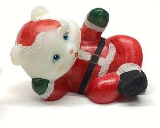  (3) FENTON HAND PAINTED SANTA BEAR FIGURINES, SIGNED S. HOPKINS