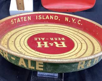 VTG COKE, R&H BEER, GIBBONS BEER MEMORABILIA COKE COLA THERMOMETER (DAMAGED CAPILLARY TUBE), COKE, GIBBONS AND R&H ROUND TRAYS