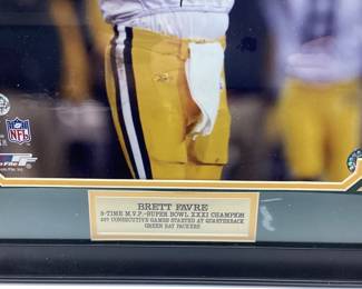 BRETT FAVRE GREEN BAY PACKERS HOF, AUTOGRAPHED PHOTOGRAPH, FRAMED, 36in by 26in