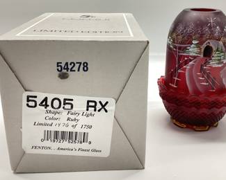  1997 FENTON RUBY FAIRY LIGHT, #1476/1750, HAND PAINTED, SIGNED