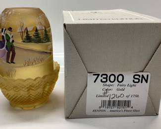 FENTON GOLD FAIRY LAMP WINTER TIME SIGNED BY O. FREDRICK #1260 of 1750