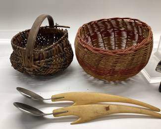 Bone And Soapstone Miniatures, Baskets, Stag ANTLER