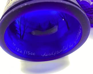 FENTON COBALT BLUE CHRISTMAS SILENT NIGHT FAIRY LAMP With BOX, SIGNED #182 of 1500
