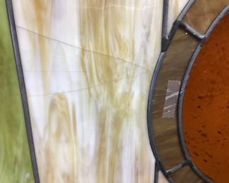  LARGE STAIN GLASS WOOD FRAMED PANEL, 62in by 40in HAS SMALL CRACK IN 1 AREA, REF. PICS NO SHIPPING PICKUP ONLY