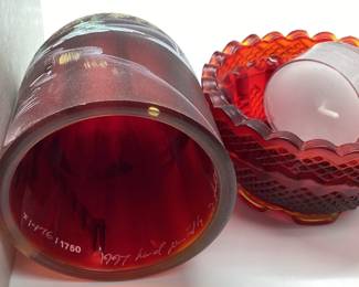  1997 FENTON RUBY FAIRY LIGHT, #1476/1750, HAND PAINTED, SIGNED