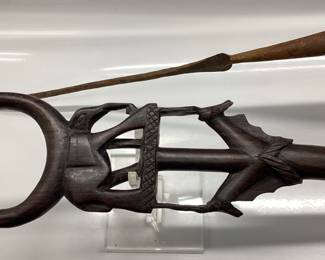  AFRICAN MAHOGANY WALKING STICK AND AFRICAN TRIBAL SPEAR