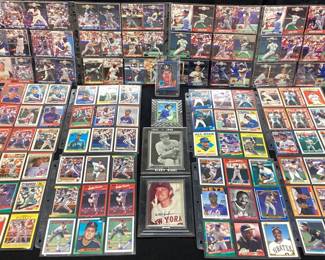 AUTOGRAPHS AND SPORT CARD LOT, MLB, NFL LARGE SPORTS CARD LOT WITH AUTOGRAPHS OF KIRBY HIGBE, HAROLD BAINES, BUD HARRELSON. GREENSBORO FARM TEAM PHOTO OF JOHN MAYBERRY, CARDS OF JOSE CONSECO, WADE BOGGS, YOGI BERRA, MARK MCGWIRE, CAL RIPKEN, DAN MARINO, AND MORE