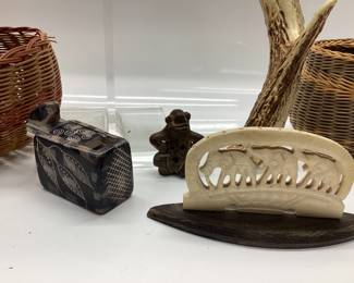 Bone And Soapstone Miniatures, Baskets, Stag ANTLER
