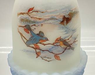 Fenton Bluebird In Snowfall Fairy Lamp, #349/4500 â€˜â€™BIRDS IN WINTERâ€™â€™-4th EDITION
